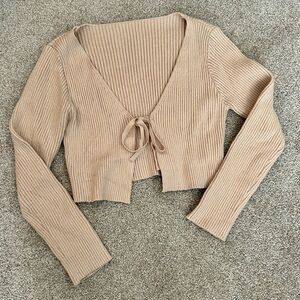 Ribbed Tan Tie-Front Cardigan